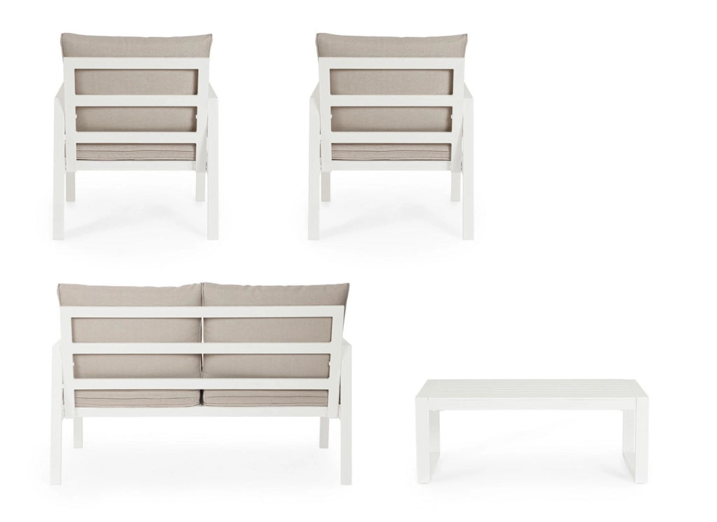 Set 4 Pezzi Salotto da Giardino con Divano 2 Poltrone e Tavolino in Alluminio e Spun Poly Hilde Bianco