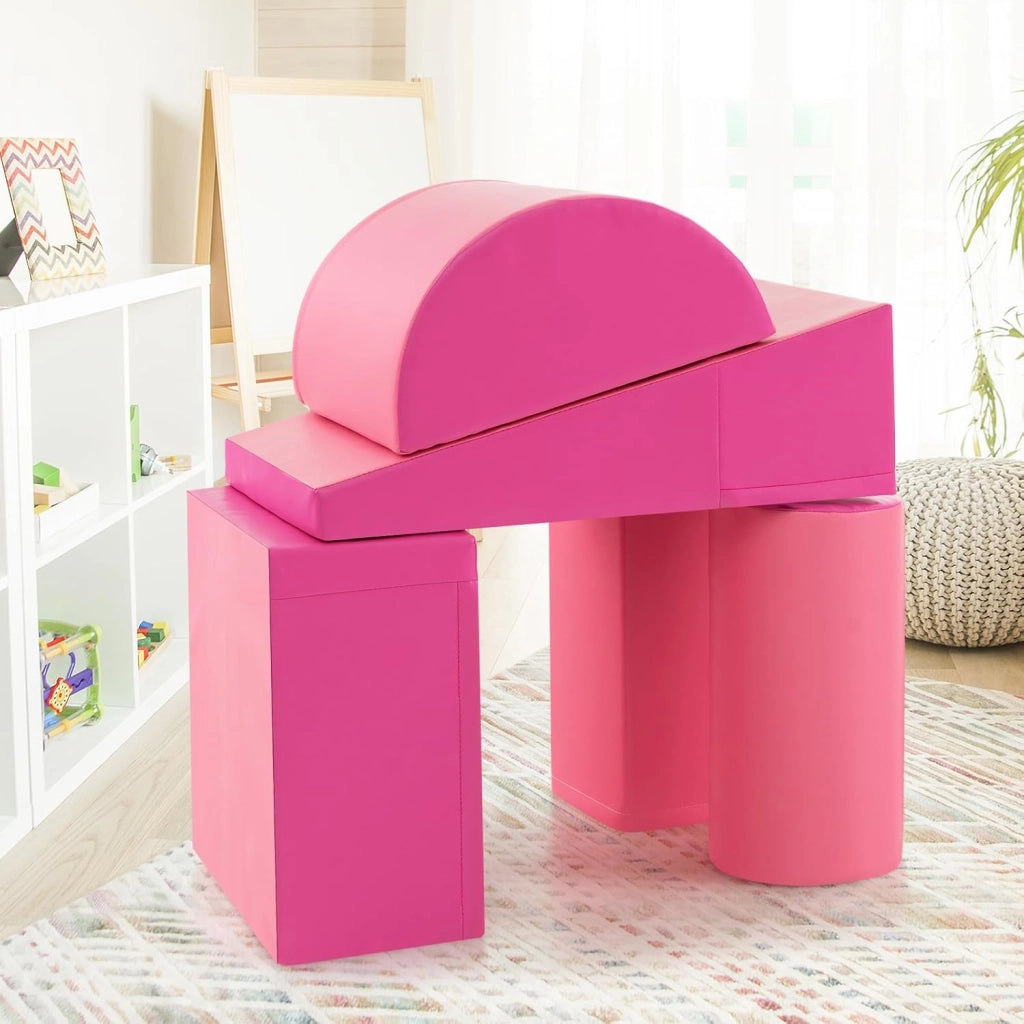 Set di 5 Blocchi con Diverse Forme e Colori, Giocattolo per Arrampicata e Strisciamento, Aiuta i Bambini a Crescere (Rosso e rosa)