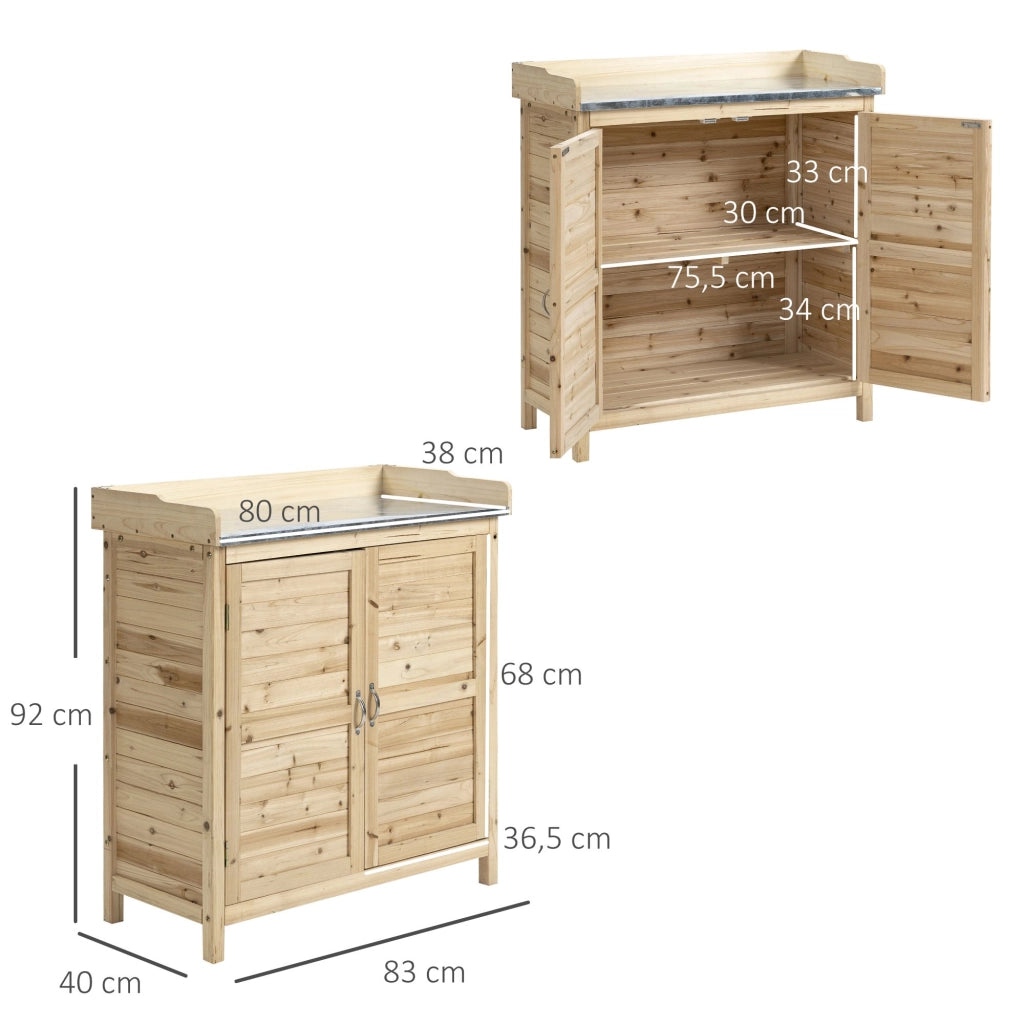 Armadio Da Giardino Con Piano Di Lavoro; Legno Naturale; Rivestimento In Acciaio Zincato; 2 Ripiani 83¡Á40¡Á92 cm