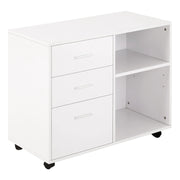 Mobile 3 Cassetti 2 Ripiani 80x40x65 cm con Ruote in Truciolare Bianco