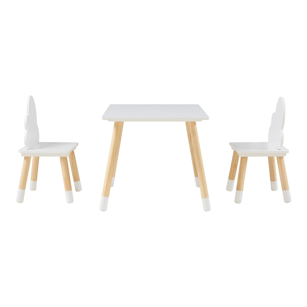 Set di 3 Mobili per Cameretta Hovle Tavolino e 2 Sedie - Bianco / Naturale [en.casa]