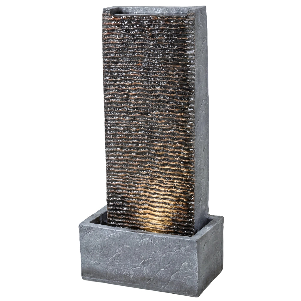 Fontana da giardino a 2 livelli con illuminazione LED e pompa effetto granito ¨C Xylo ¨C 37,5x22x80 cm