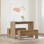 vidaXL Set Tavolo da Pranzo e Panche 3pz Rovere Artigianale Truciolato