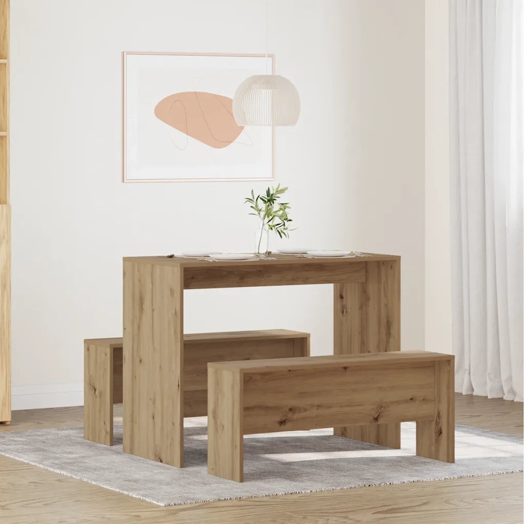 vidaXL Set Tavolo da Pranzo e Panche 3pz Rovere Artigianale Truciolato