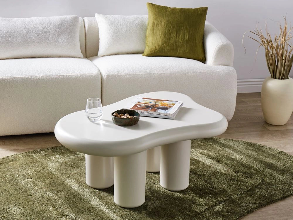 Tavolino da caffè Bianco Gambe in PVC 100 x 70 x 40 cm MDF Piano ovale Forma Soggiorno Moderno Minimalista