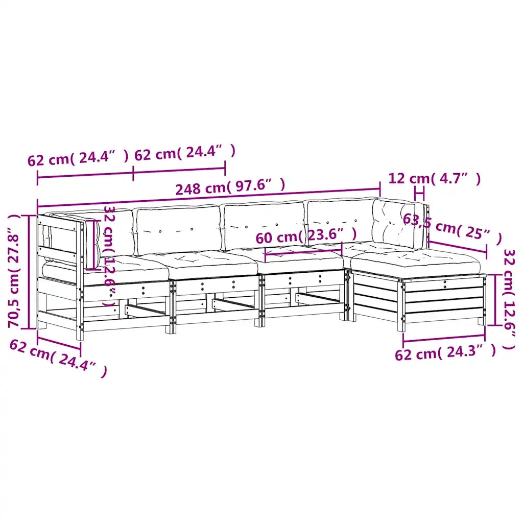 vidaXL Set Salotto Giardino 5pz con Cuscini Bianco Legno Massello Pino