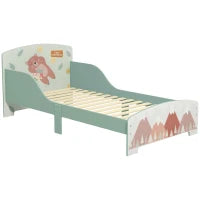 Letto per Bambini 3-6 Anni con Bordi Rialzati, Doghe e Fantasia con Animali, 140x70 cm, Verde