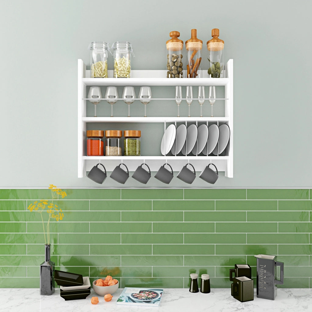 Scaffale da cucina in legno "Kolin" - 85 x 13 x 65 cm - Bianco