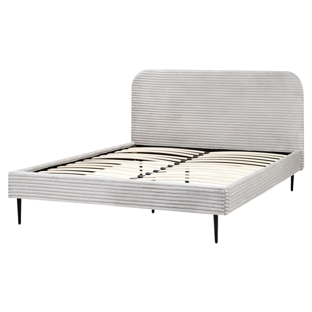 Letto grigio chiaro velluto a coste testiera con rete a doghe 160 x 200 cm design minimalista