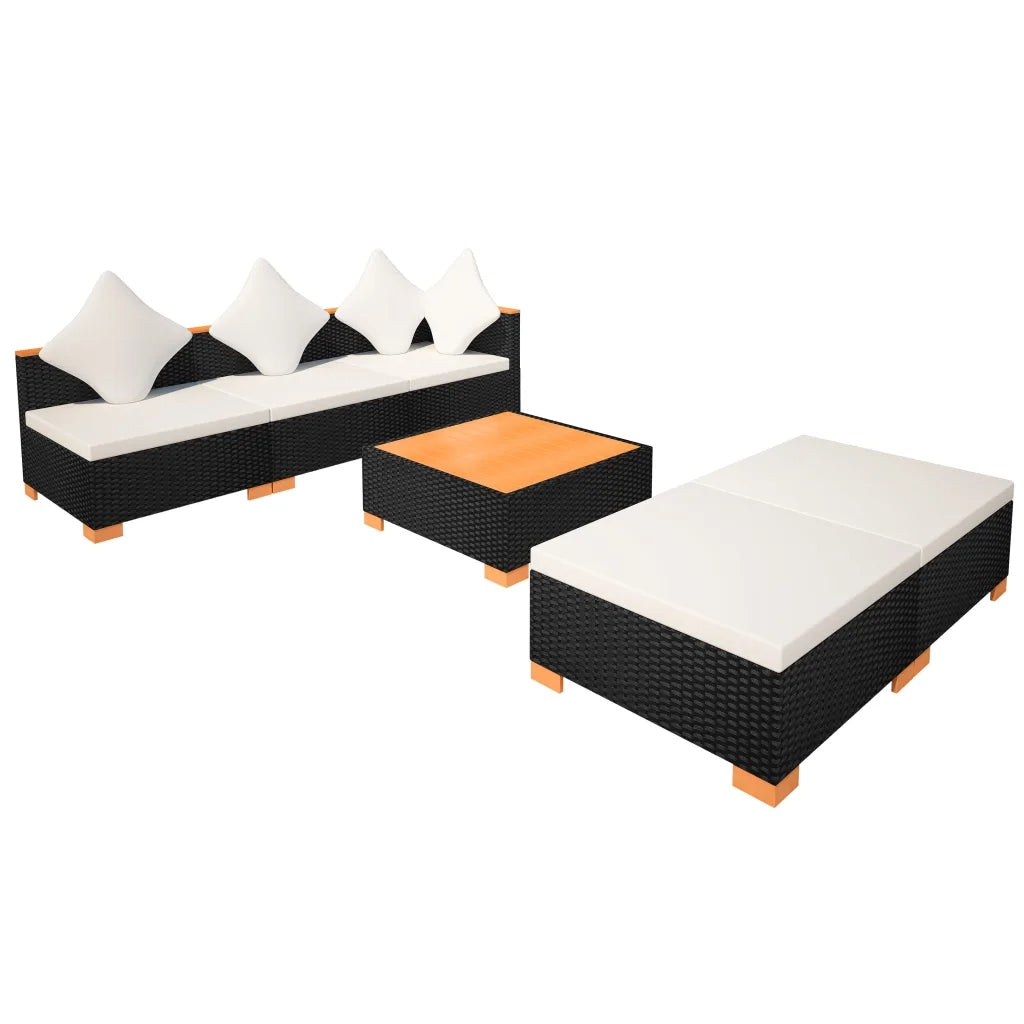 Set Divani da Giardino 6 pz con Cuscini in Polyrattan Nero cod mxl 43498