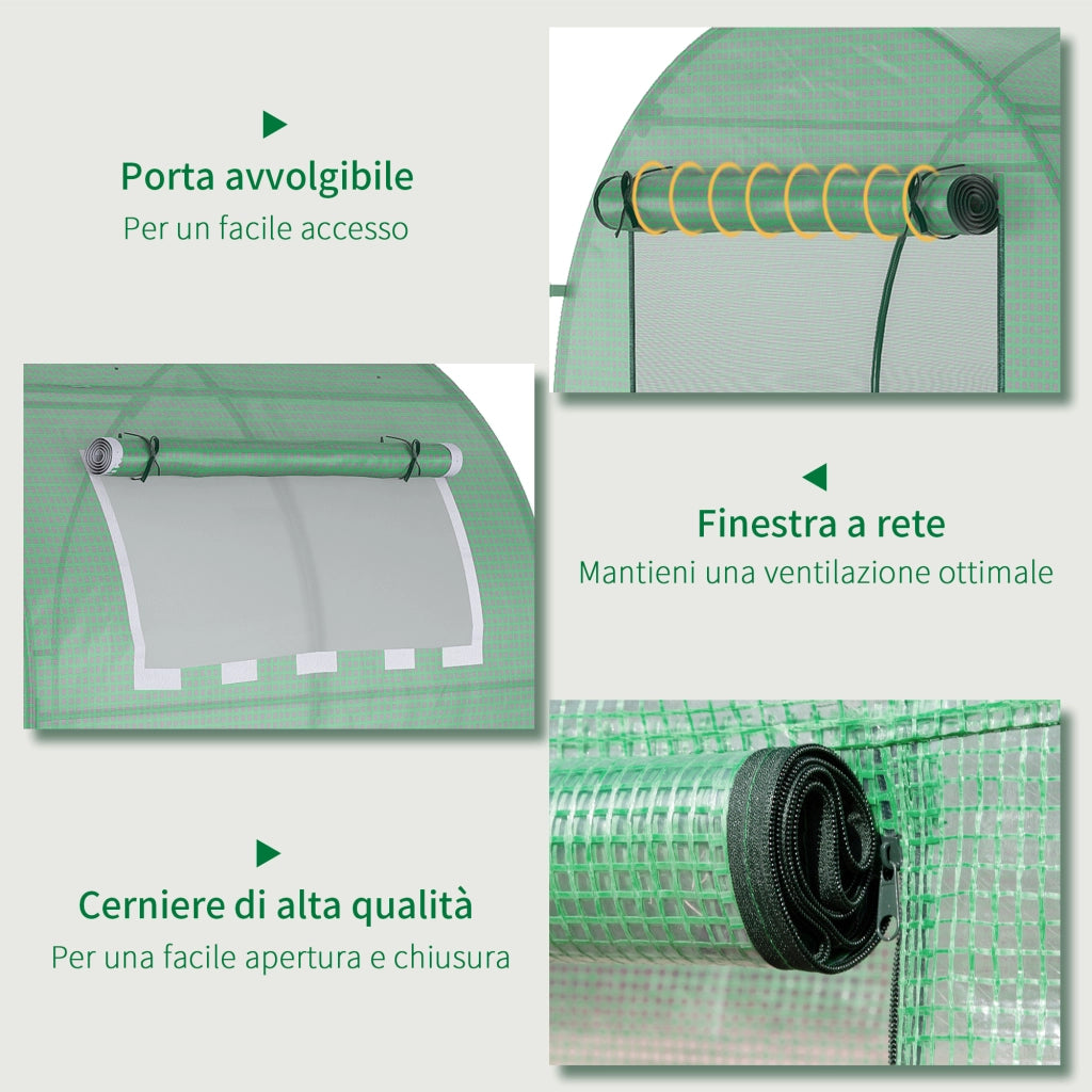 Easycomfort Serra da Giardino a Tunnel con Porte e Finestre Avvolgibili in PE Verde, 180x180x200cm
