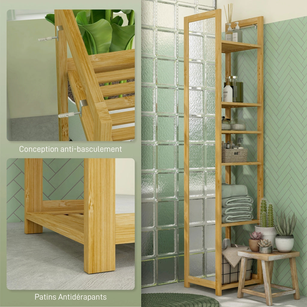 Colonna bagno bamb¨´ 6 ripiani con specchio ¨C Xylo ¨C naturale 35x35x168 cm