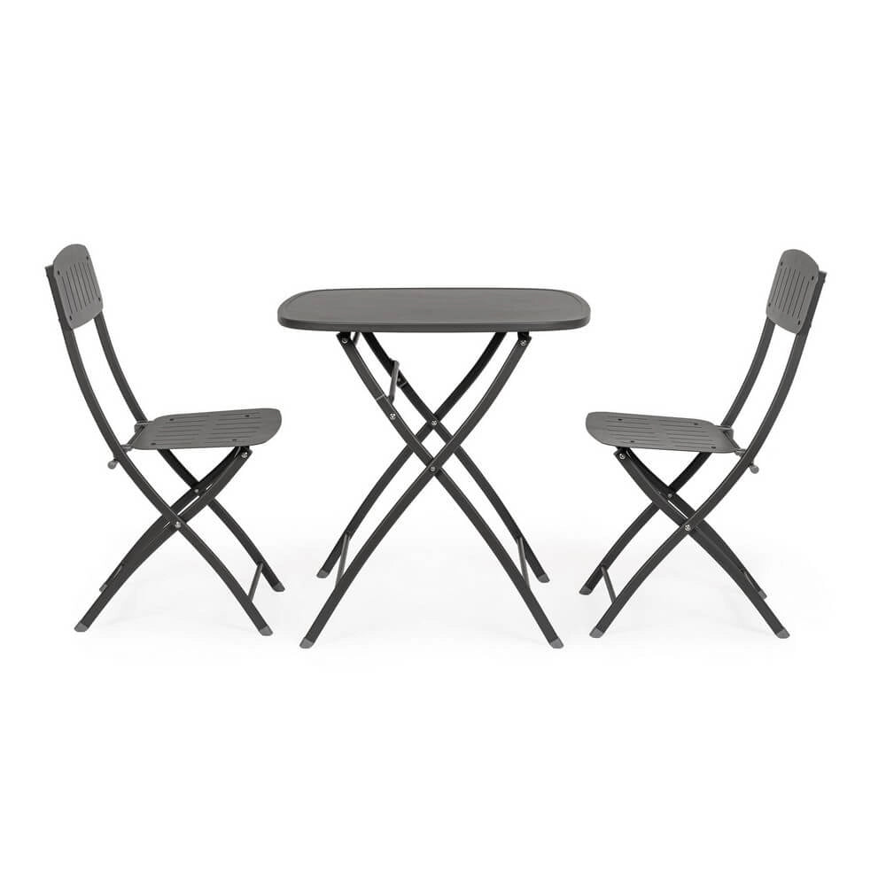 Set da 3 pezzi tavolo e sedie pieghevoli da giardino in acciaio - VIBRANT