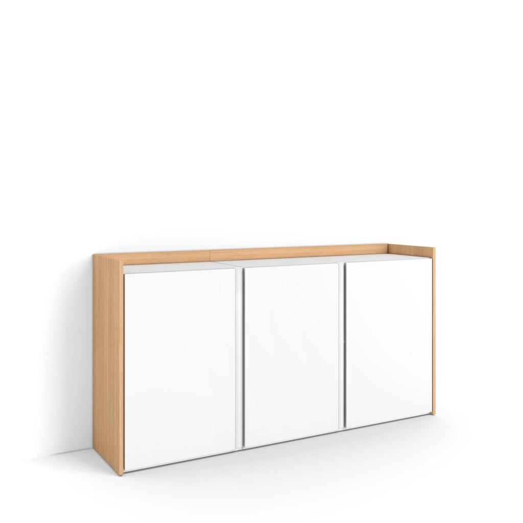 Credenza, Mobile, Cucina, 156x80x35 cm, 3 Porte, grande stoccaggio, Bianco e Rovere soft