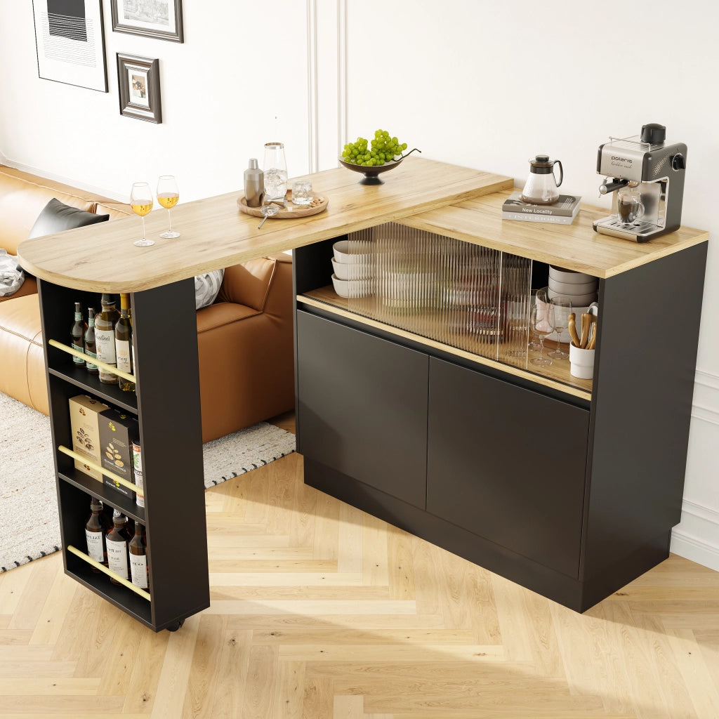 CREDENZA Girevole 360° 90x45x100 cm MDF Nero con porta scorrevole in vetro