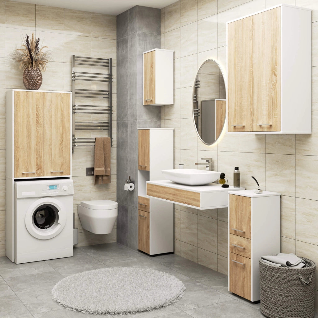 Mobile bagno sospeso AKORD FIN W64 H934 Bianco, Quercia Sonoma 2 ante 64x94x30 cm