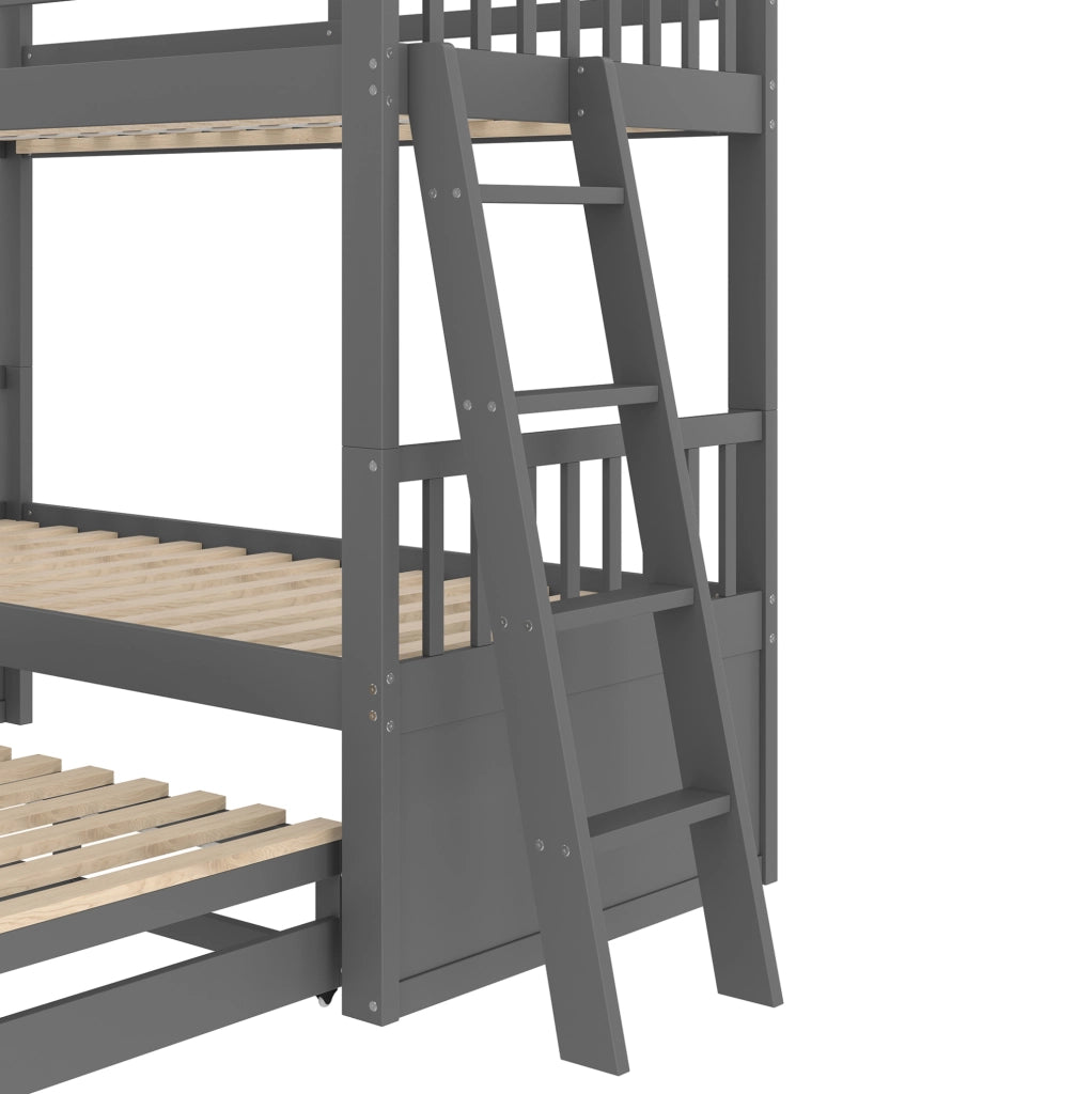 Letto a castello 90x200 cm con letto estraibile e 3 cassetti in legno e MDF grigio