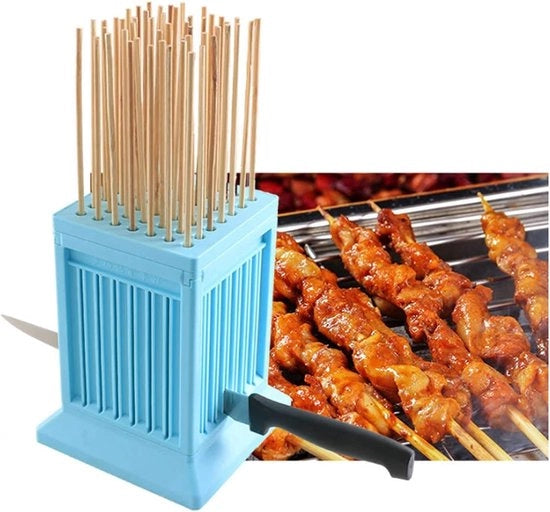 Set di griglia a doppia stecca per carne e verdure - blocchi - griglia stringer - 49 padelle - strumento per fare shish kebab - blu