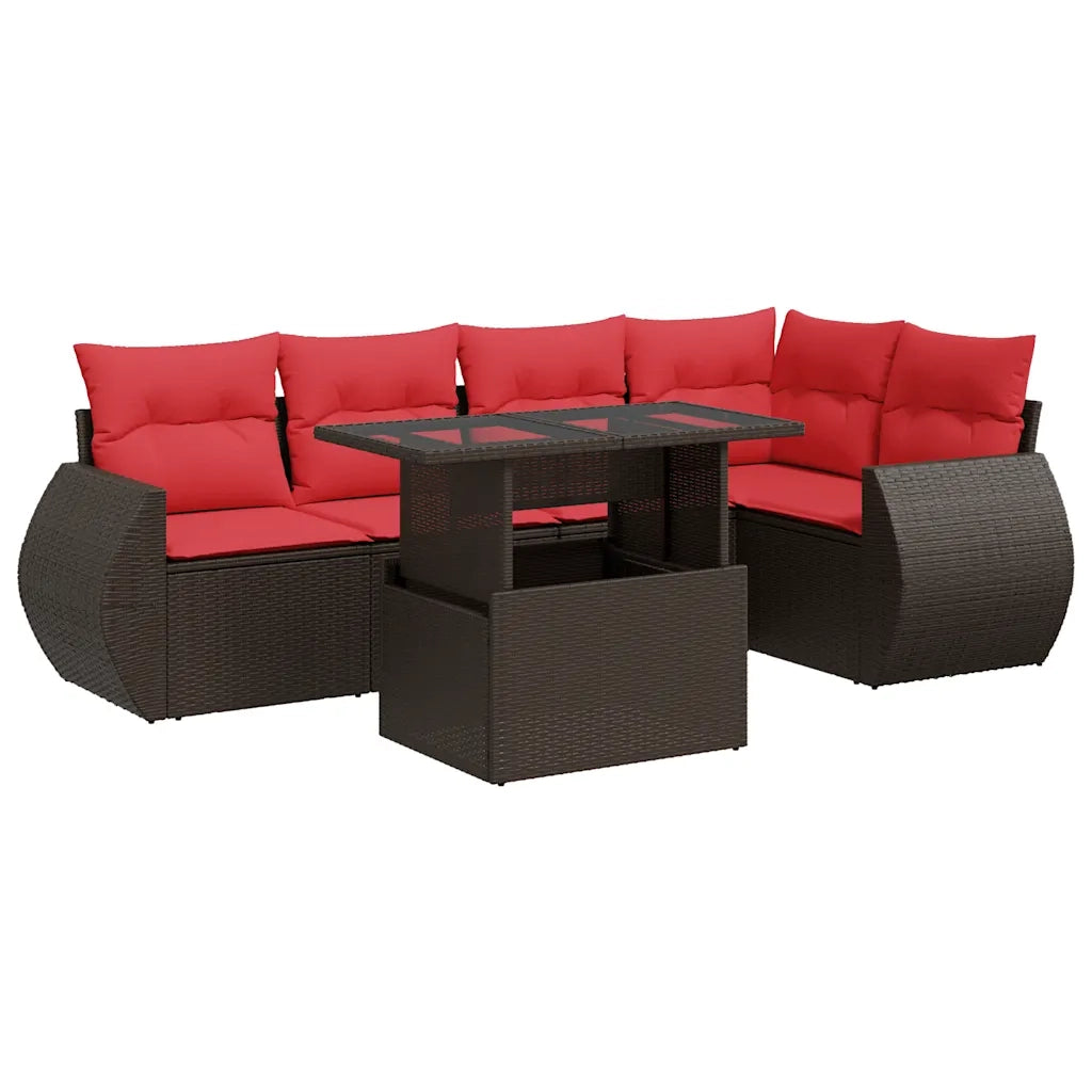 Set Divano Giardino 6 pz con Cuscini Marrone Polyrattan Acacia 3326645
