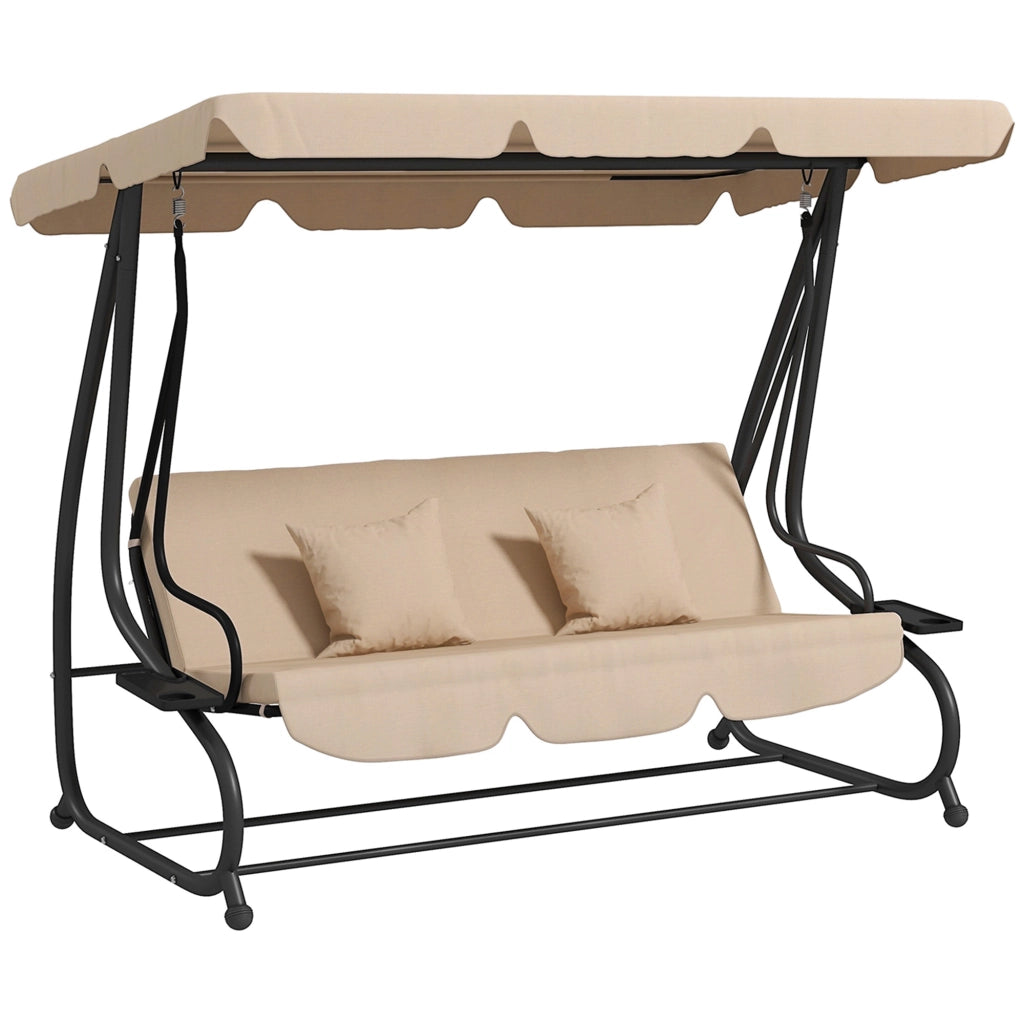 Dondolo Letto da Giardino 3 Posti con Tetto Regolabile e Vassoio. 200x120x164 cm. Marrone Chiaro