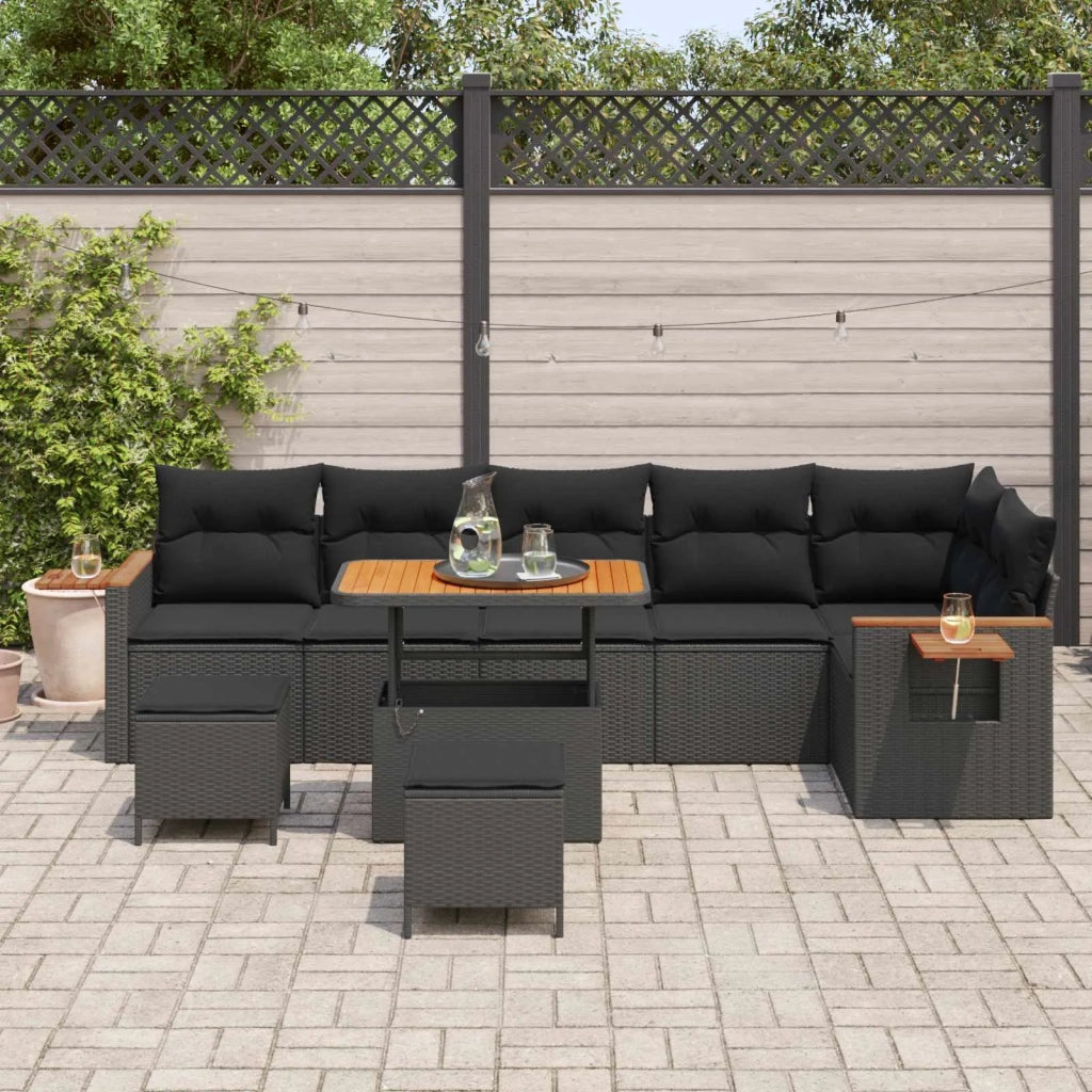 Set Divano da Giardino con cuscino 9 pcs Nero