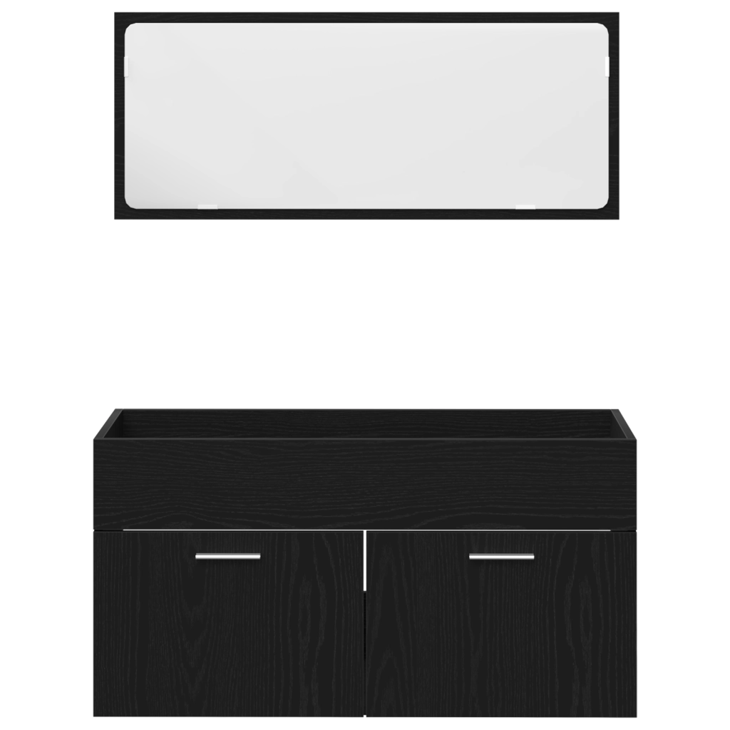 Set di mobili per bagno  2 pezzi in rovere nero e legno ingegnerizzato