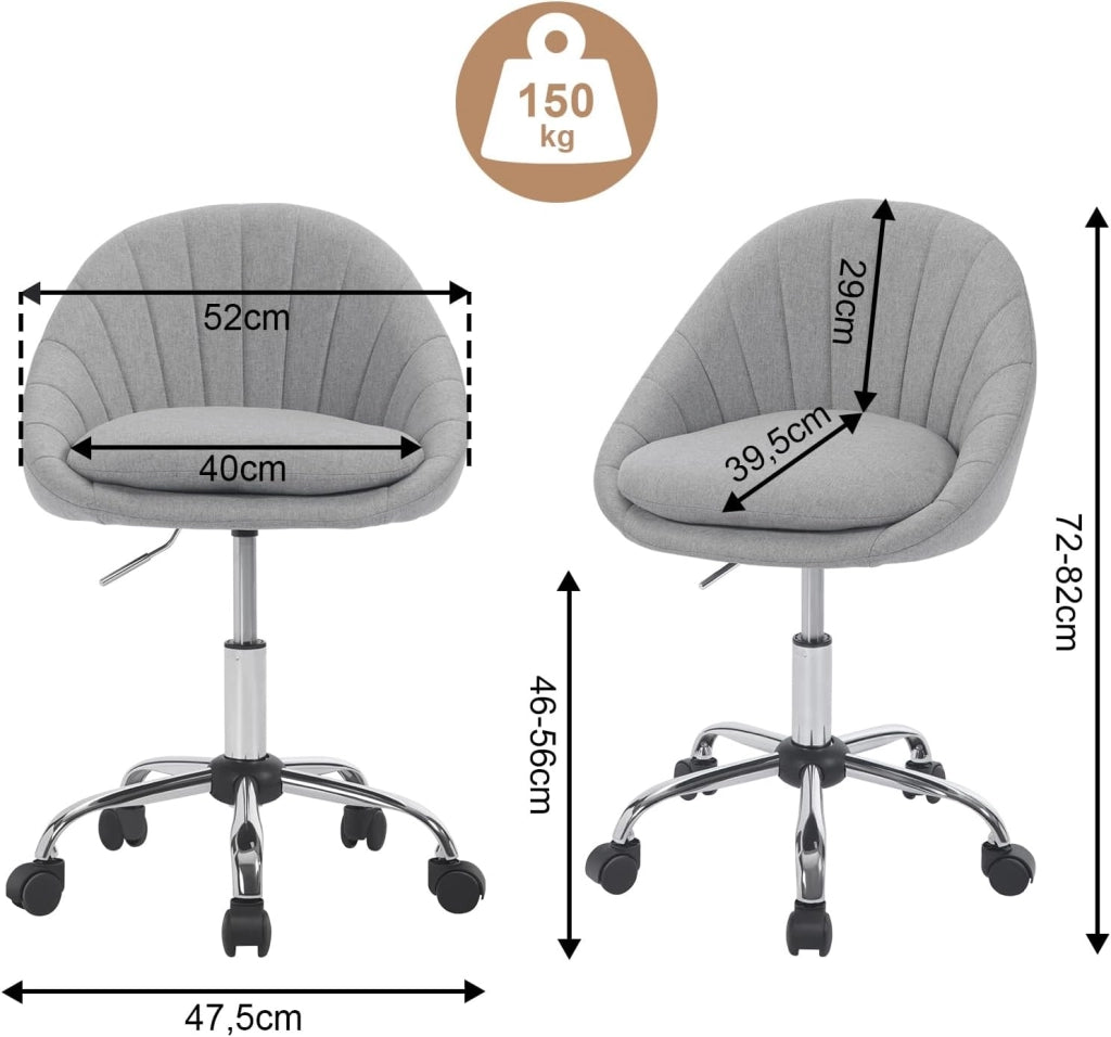 Sedia da Ufficio Ergonomica e Girevole - Regolabile in Altezza Con Rotelle per Casa, Trucco, Scrivania, Camera da Letto, Studio - Lino, BS168gr