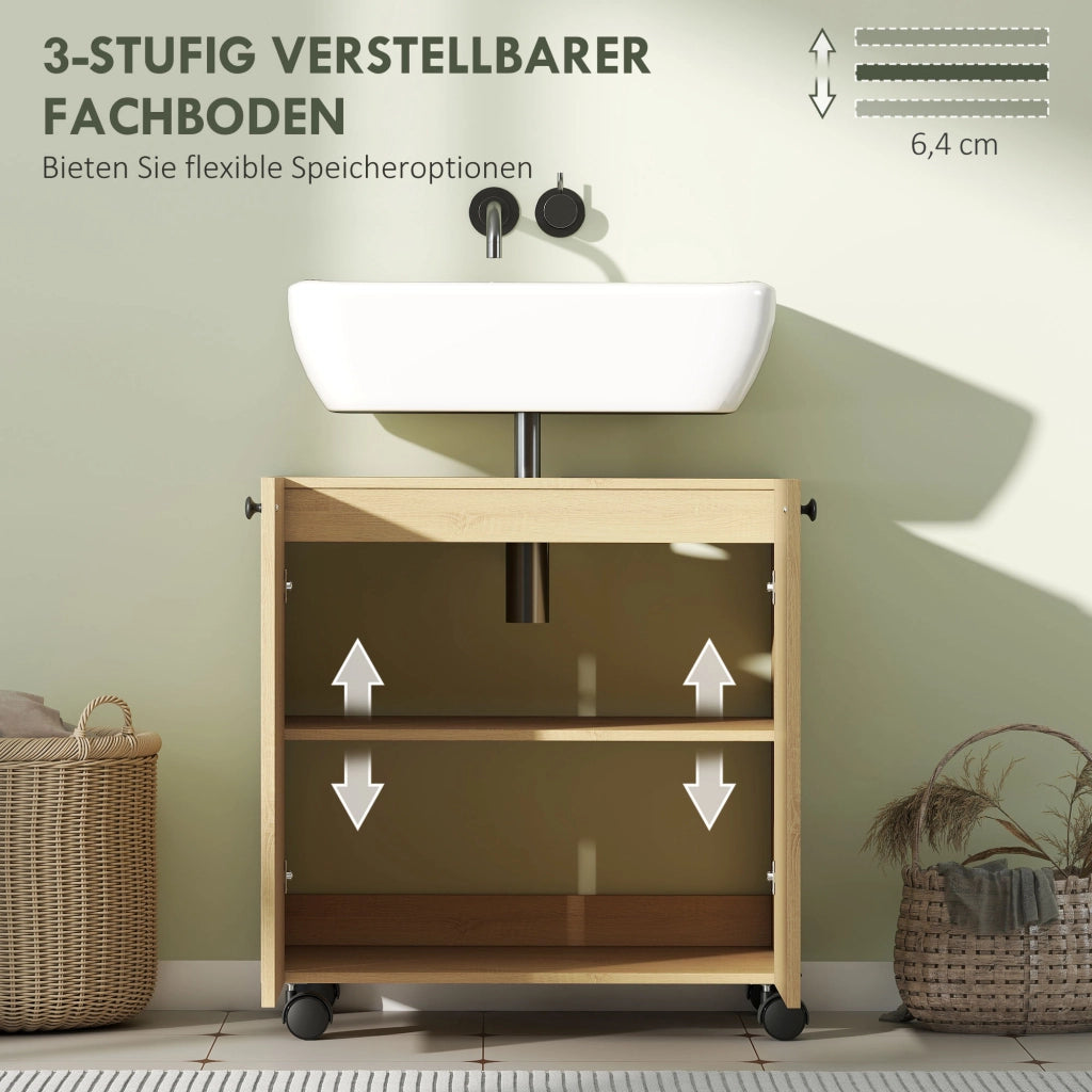 Mobile sottolavabo per bagno con ripiani e ruote ¨C zephmum ¨C legno 60x30x