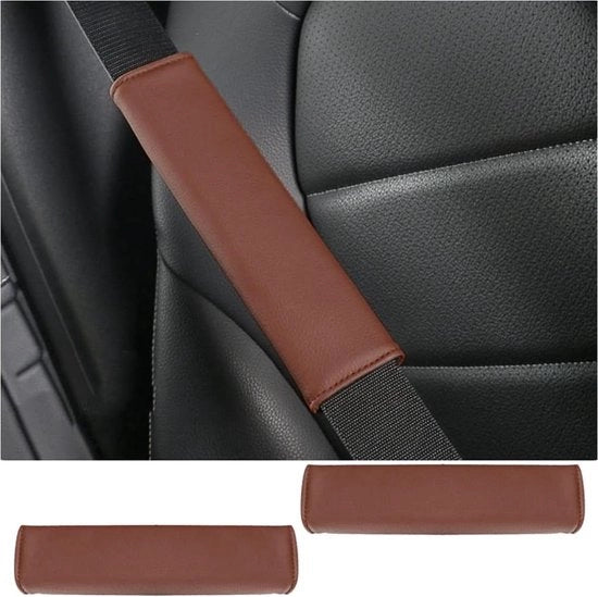 2 pezzi di cuscini per spalle cinture di sicurezza rivestimenti in pelle duratura - copri cinturoni per adulti e bambini - marrone.