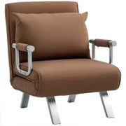 Poltrona Letto 2 in 1 con Schienale Regolabile e Cuscino 65x69x80 cm Marrone