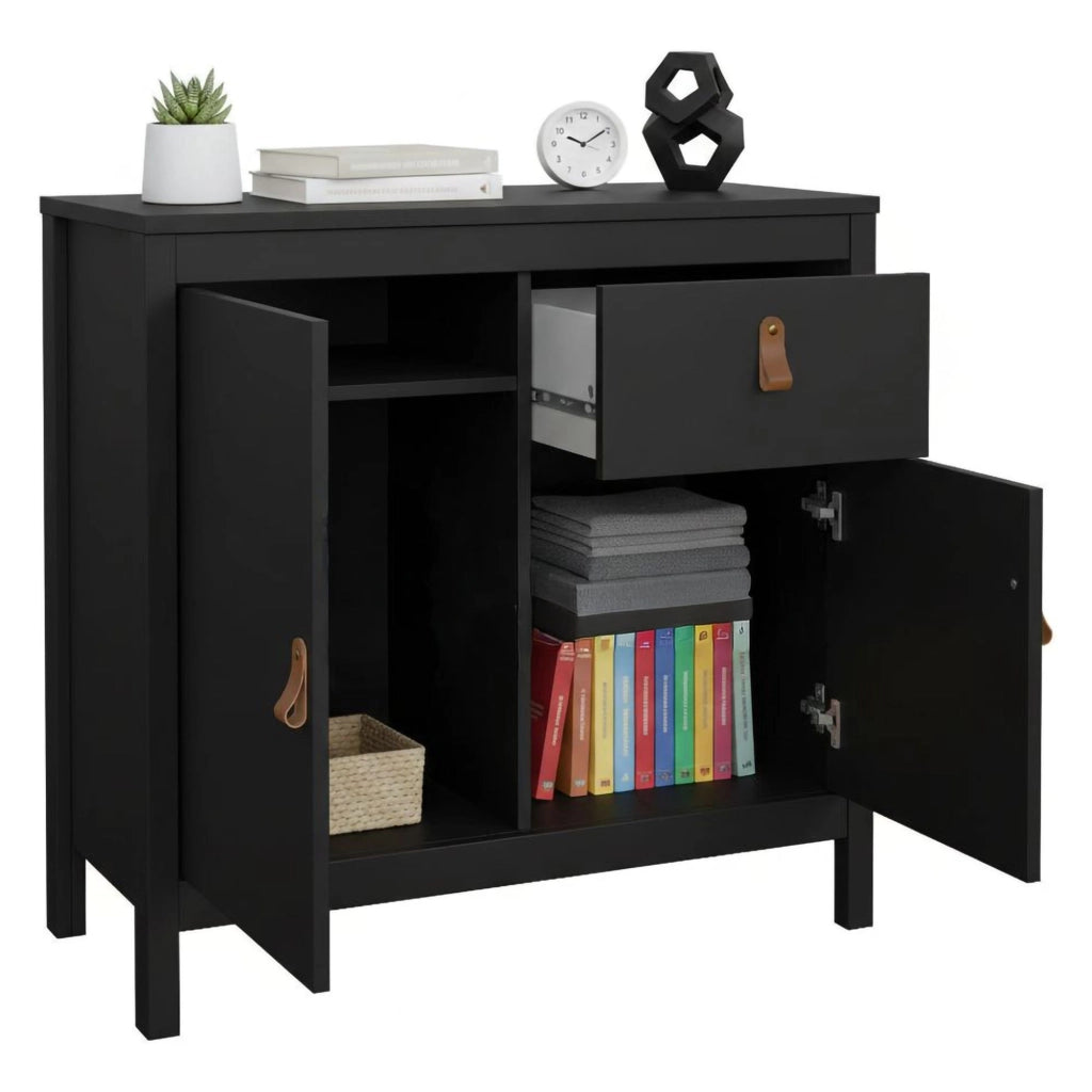 Credenza Romagna, Buffet da soggiorno, Madia da salotto, Dispensa da cucina, 82x38 h80 cm, Nero