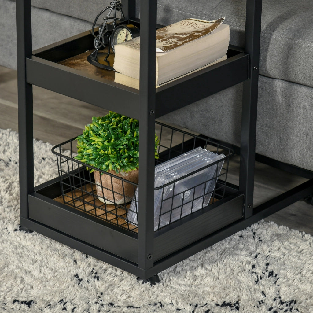 Tavolino da salotto con ruote e scaffali aperti ¨C zephmum ¨C marrone scuro 51x33x66cm