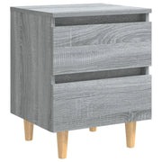 Comodino | Armadio da Notte | Mobiletto da notte con Gambe in Legno Massello Grigio Sonoma 40x30x50 cm