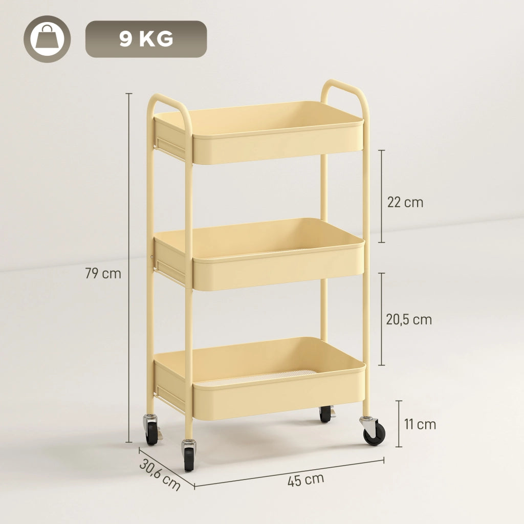 Carrello Portautensili da Cucina 3 Livelli ¨C zephmum ¨C 45x30.6x79 cm Giallo