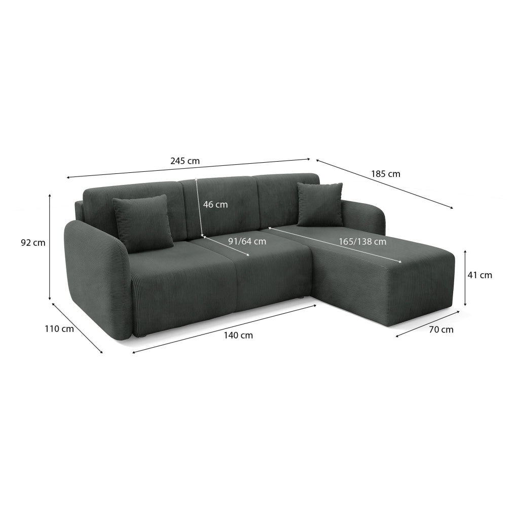 Ranco, Divano Letto con Penisola Contenitore, 245x185 cm Grigio Scuro