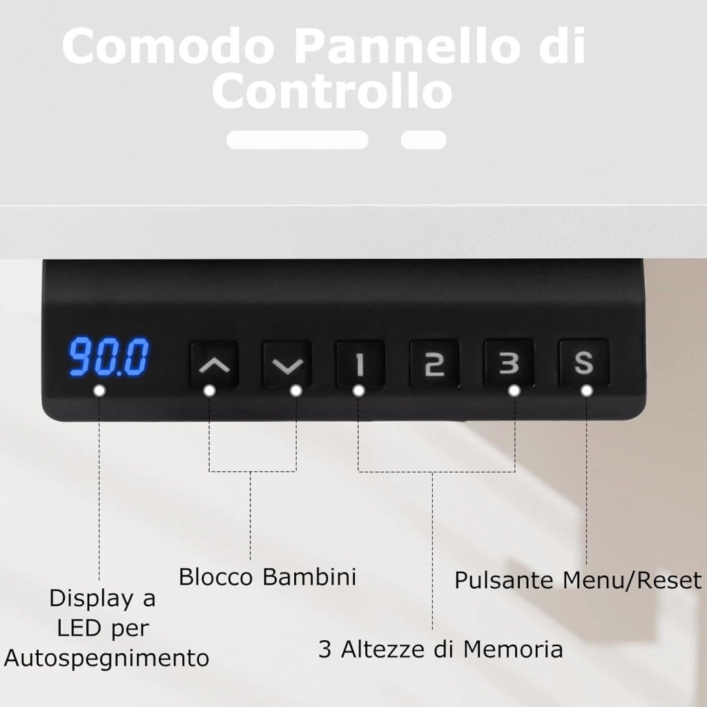 Scrivania Regolabile in Altezza, Scrivania con 3 Impostazioni di Altezza Memorizzabili, 2 Ganci e Gestione dei Cavi, Ideale per Ufficio e Casa, 120 x 60 x 73-122 cm (Bianco)