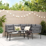 Set Divano da Giardino con Cuscini Nero Acciaio e Textilene