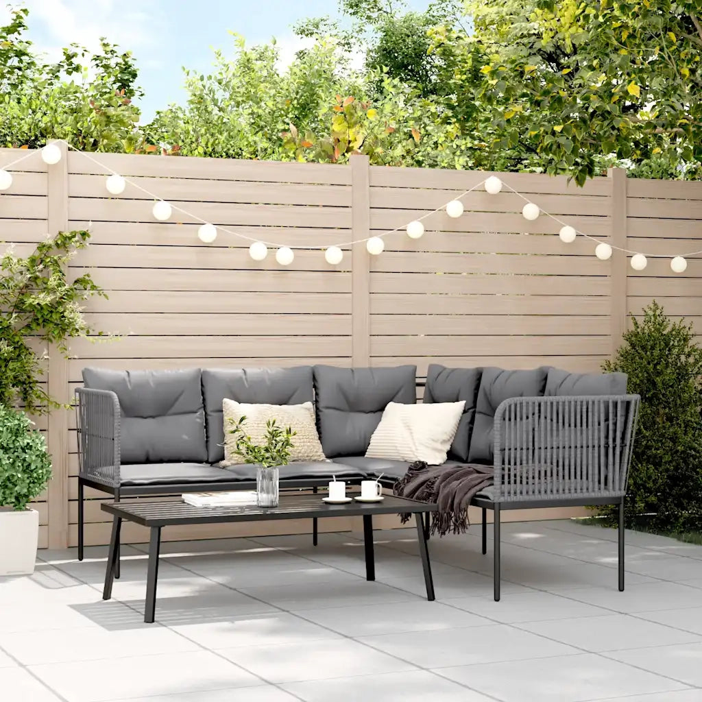 Set Divano da Giardino con Cuscini Nero Acciaio e Textilene