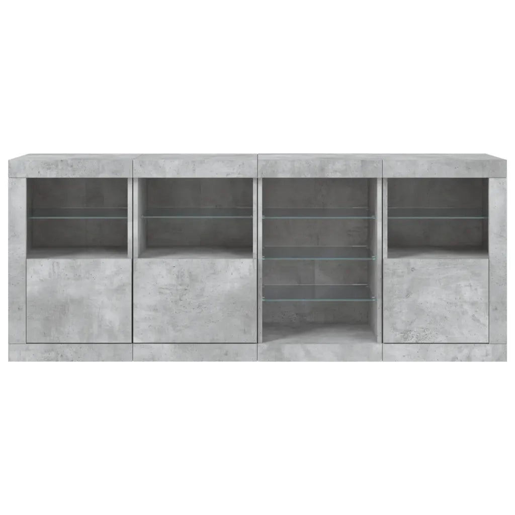 Credenza con Luci LED-Buffet-Armadio da cucina Grigio Cemento 164x37x67 cm