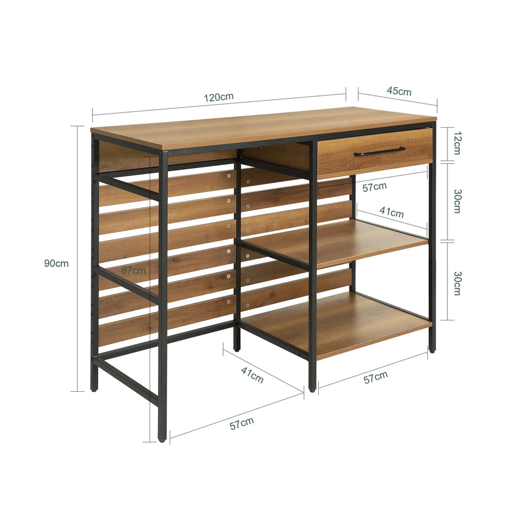 Credenza con 1 cassetto e 2 ripiani a giorno Cassettiera Armadio cucina Tavolo alto da Bar Vintage 120x45x90cm FSB71-PF