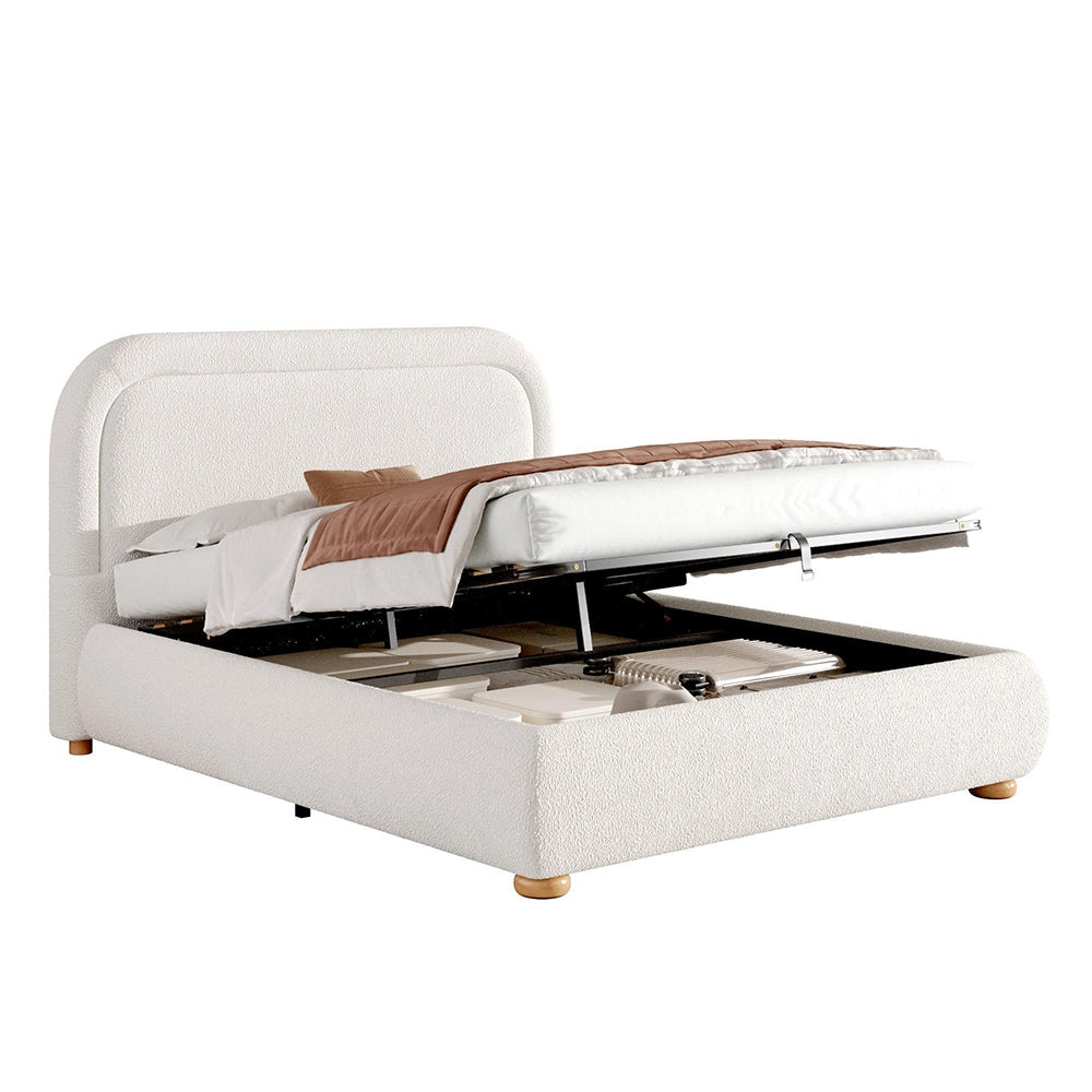 Letto imbottito matrimoniale - Xylo - 160x200 cm - Bianco - Funzione idraulica, testiera imbottita, ampio spazio di archiviazione