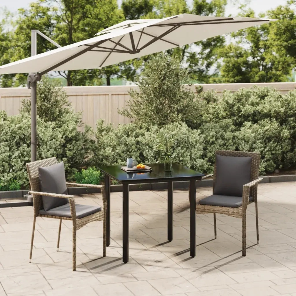 Set Salotto Giardino 3 pz | Set di Mobili da Esterno con Cuscini Nero e Grigio Polyrattan