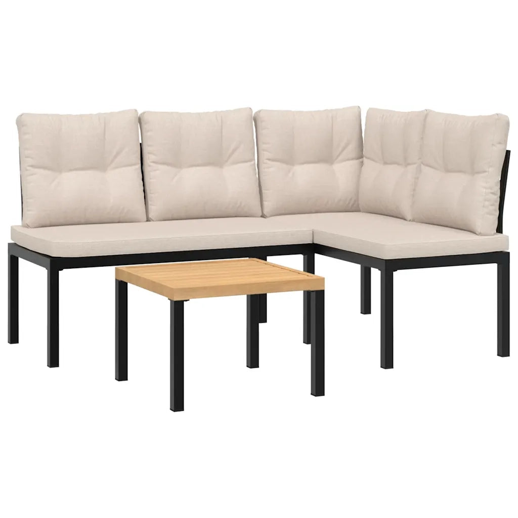 Set Panche Giardino Cuscini 3pz Nero Acciaio Verniciato Polvere