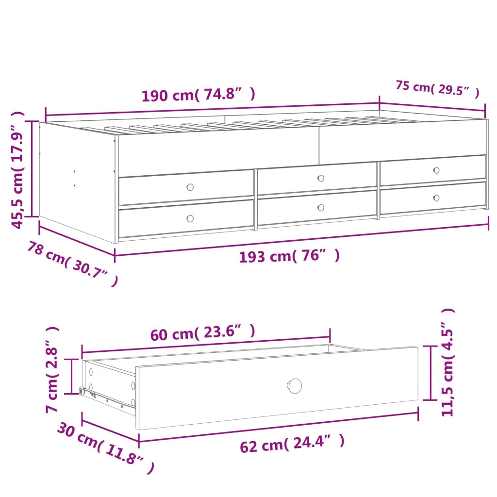 Divano letto | Sof¨¤ letto | Letto singolo con Cassetti senza Materasso 75x190 cm