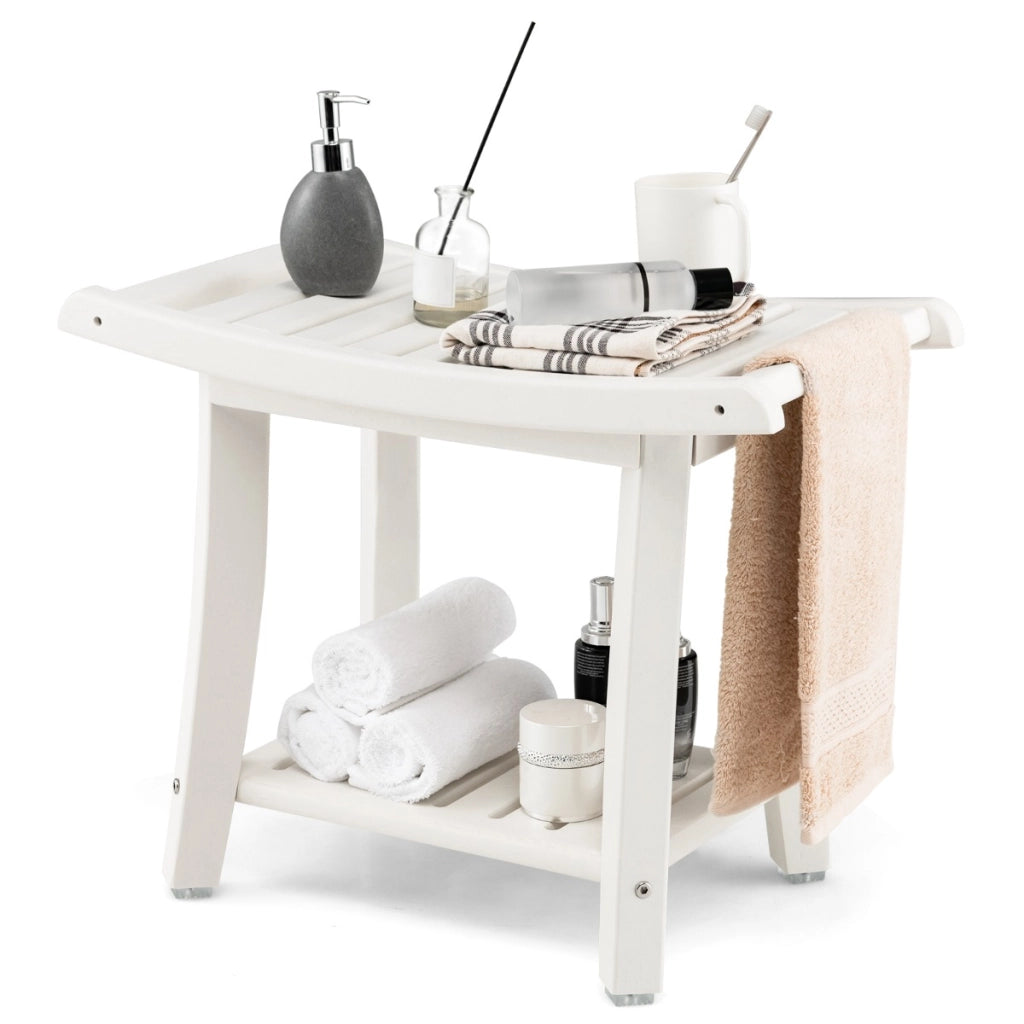Panca da doccia impermeabile con sedile curvo ripiano per riporre gli oggetti, Sgabello da bagno versatile Bianco-Sedie per doccia