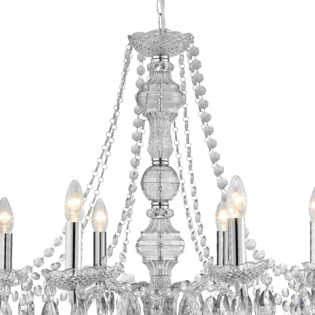 Lampadario Classico Mariateresa Vetro Trasparente Policarbonato Cromo 8 Luci E14