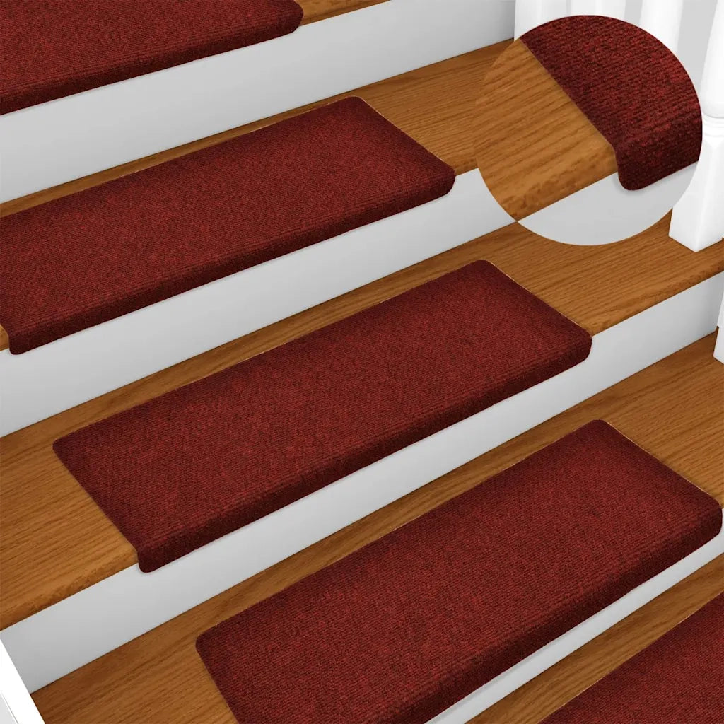 Tappetini per scale autoadesivi 15 pz 65x21x4 cm Bordeaux Rosso Bordo rettangolare 134565