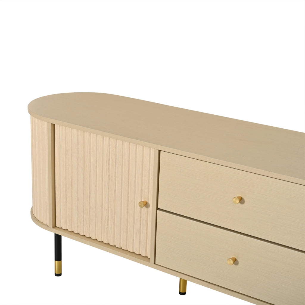 Mobile porta TV con 2 cassetti e 2 ante, passacavi e 6 gambe, per soggiorno, 180 × 40 × 58 cm, in MDF, naturale