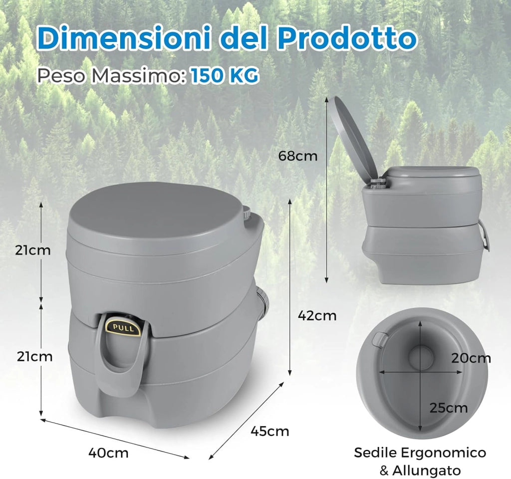 COSTWAY 20L Toilette Portatile con Serbatoio d'Acqua Rimovibile a Maniglia, WC Chimico Comodo per Campeggio, Water Portatile per Adulti e Anziani, Supporto Carico 150kg, 45 x 40 x 42 cm