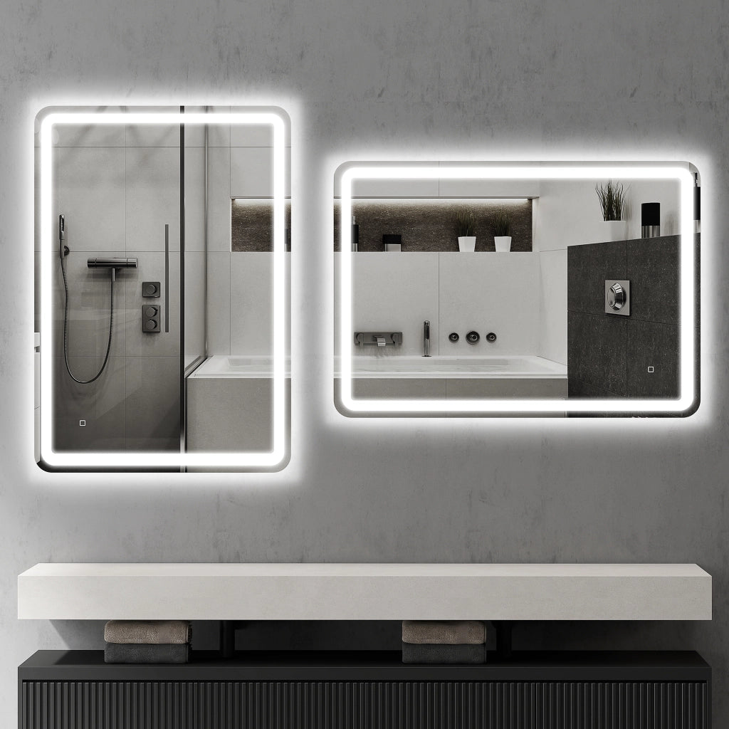 Specchio Bagno da Parete 70x100 cm con Interruttore Touch e Luce LED in Vetro Temperato Argento